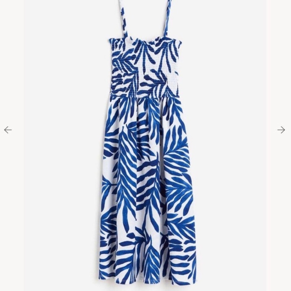 Blue and White Smocked Floral Dress